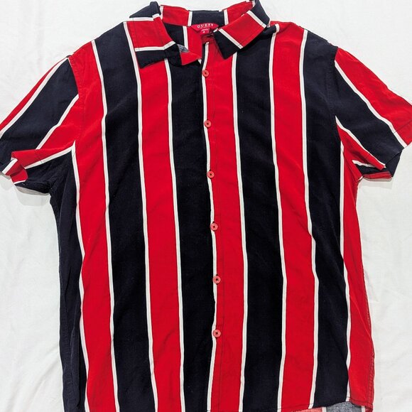 GUESS Vintage Style Striped Shirt Red Blue White M NWT No Tags - Picture 1 of 5